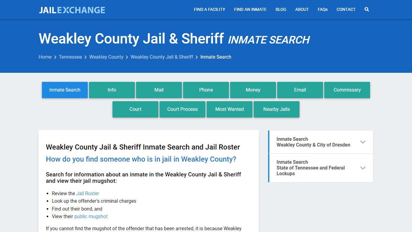Inmate Search: Roster & Mugshots - Weakley County Jail & Sheriff, TN