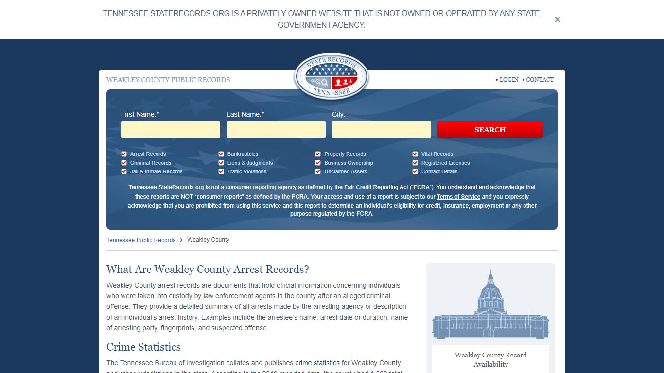 Weakley County Arrest, Court, and Public Records | StateRecords.org